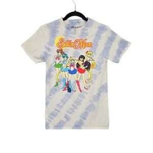 Sailor Moon Graphic T-Shirt Blue White Tie Dye Anime Sailor Guardians Mens Small